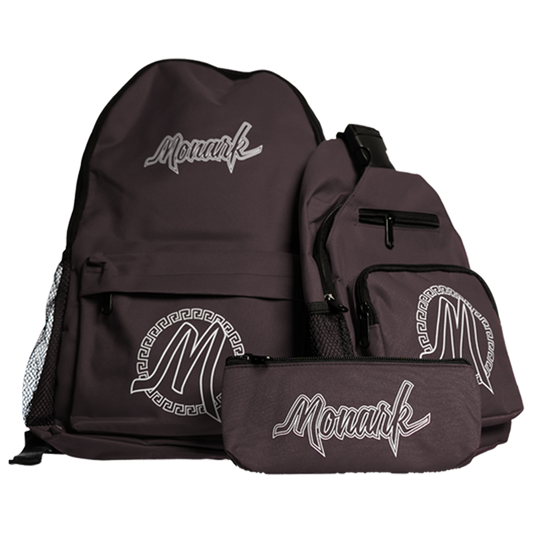 Black Monark Backpack w/ Black Shoulder Bag & Black Pouch