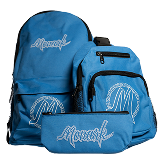 Blue Monark Backpack w/ Blue Shoulder Bag & Blue Pouch